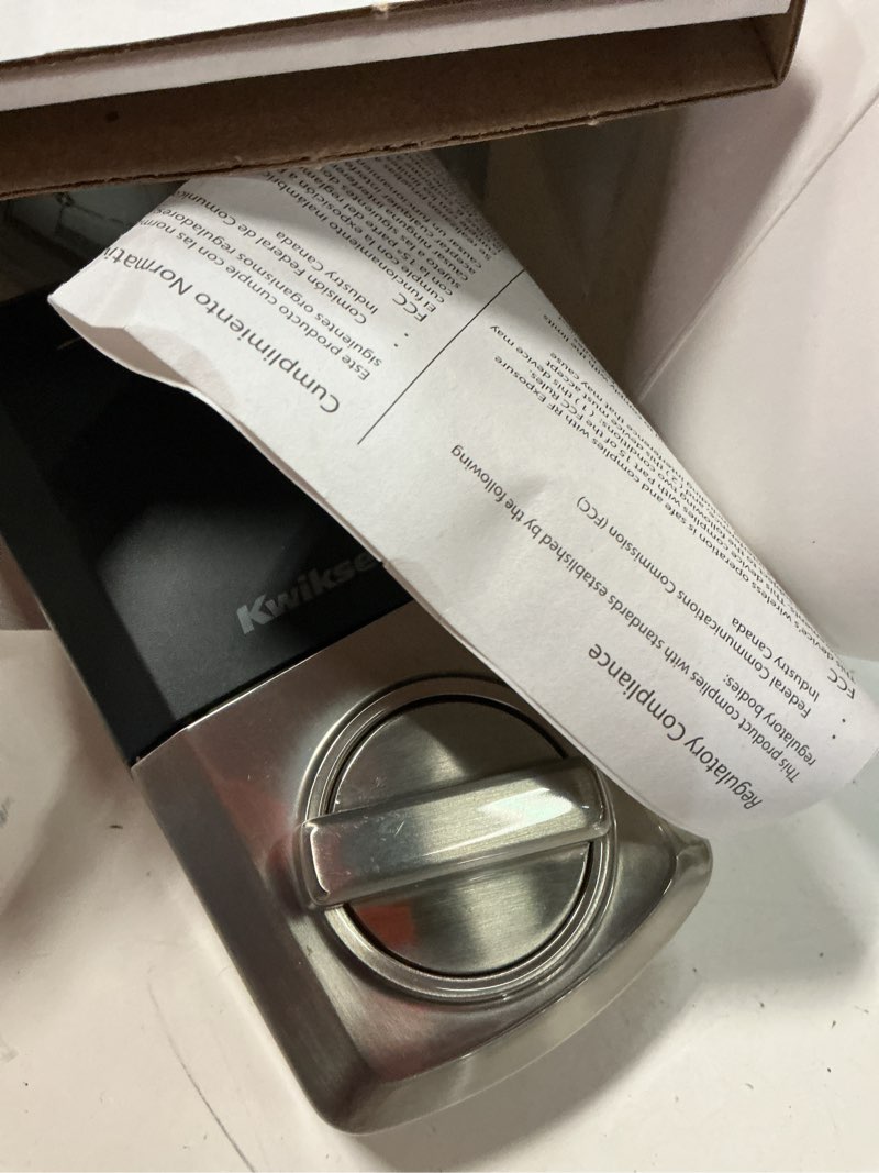 Condition photo showing As Is for kwikset smartcode 270 traditional satin nickel touchpad single cylinder electronic deadbolt featuring smartkey security