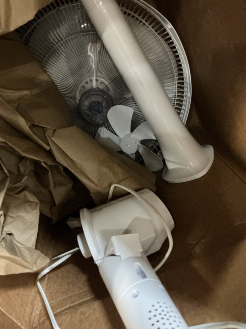 Condition photo showing As Is for EZ-CHILL 16” Oscillating Pedestal Fan, 3-speed Options, 90-Degree Oscillating Head, Adjustable Height and Tilt, Powerful Air Flow, White, MTSP15-16AZ