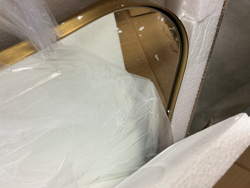 Condition photo showing Good Condition for andy star gold vanity mirror, 22x30 inch brushed gold bathroom mirror, antique brass asymmetrical mirror in rust-proof stainless steel metal frame, unique butterfly shape, ideal for home remodel brushed gold 30"l x 22"w