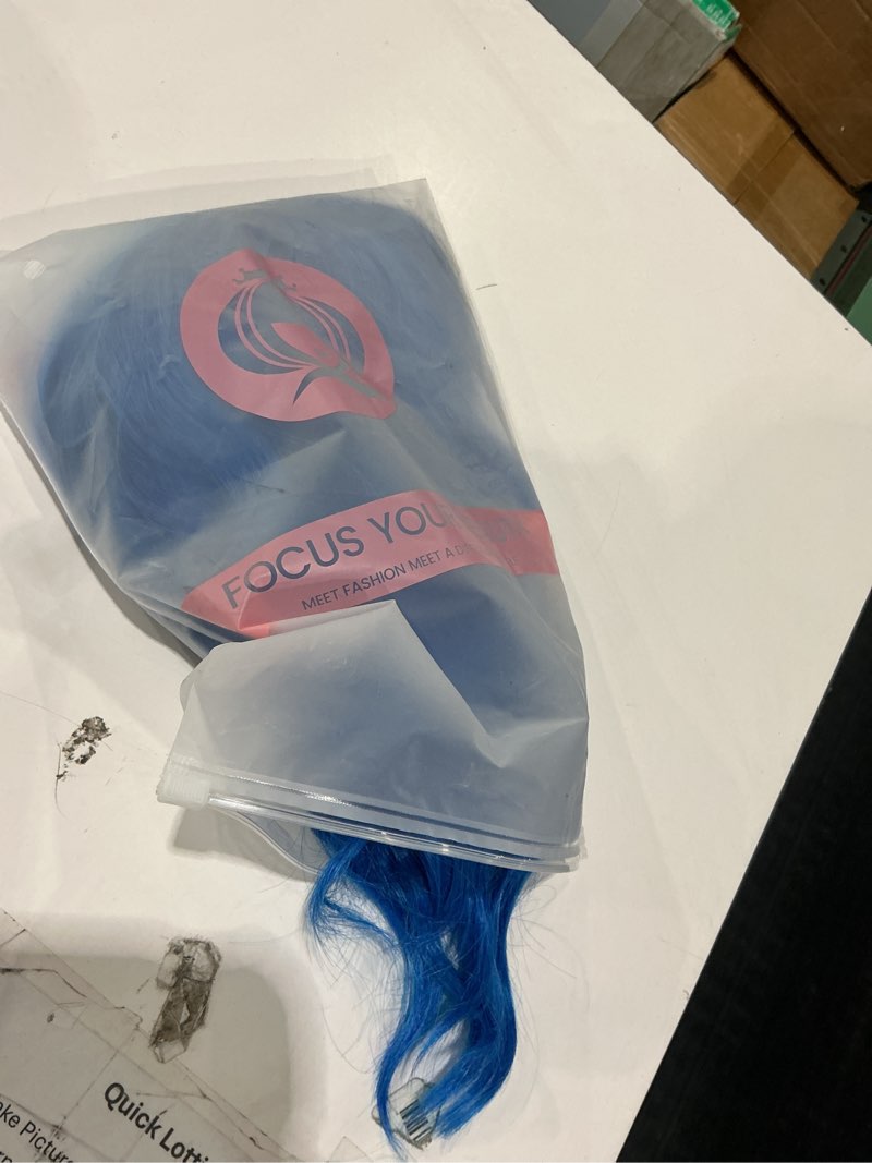 Condition photo showing Good Condition for short bob wavy wig with bangs for women loose curly shoulder length synthetic cosplay wig bob for girl colorful costume wigs (blue) blue1