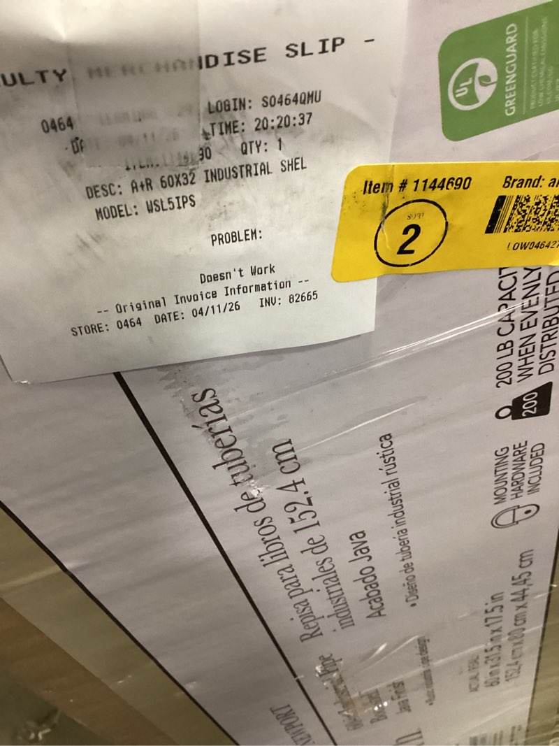 Condition photo showing As Is for allen + roth distressed brown metal 5-shelf bookcase