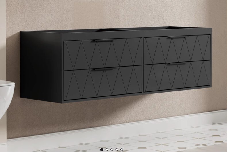 ( incomplete) 60\" Modern Wall-Mount Double Sink Bathroom Vanity Base Only, Painted Floating Cabinet, Soft-close Drawers