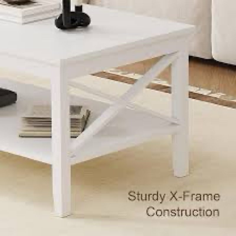 Yaheetech Wood 2-Tier White Coffee Table with Storage Shelf for Living Room, X Design Accent Cocktail Table, Simple Design Home Furniture 22”wx24”L