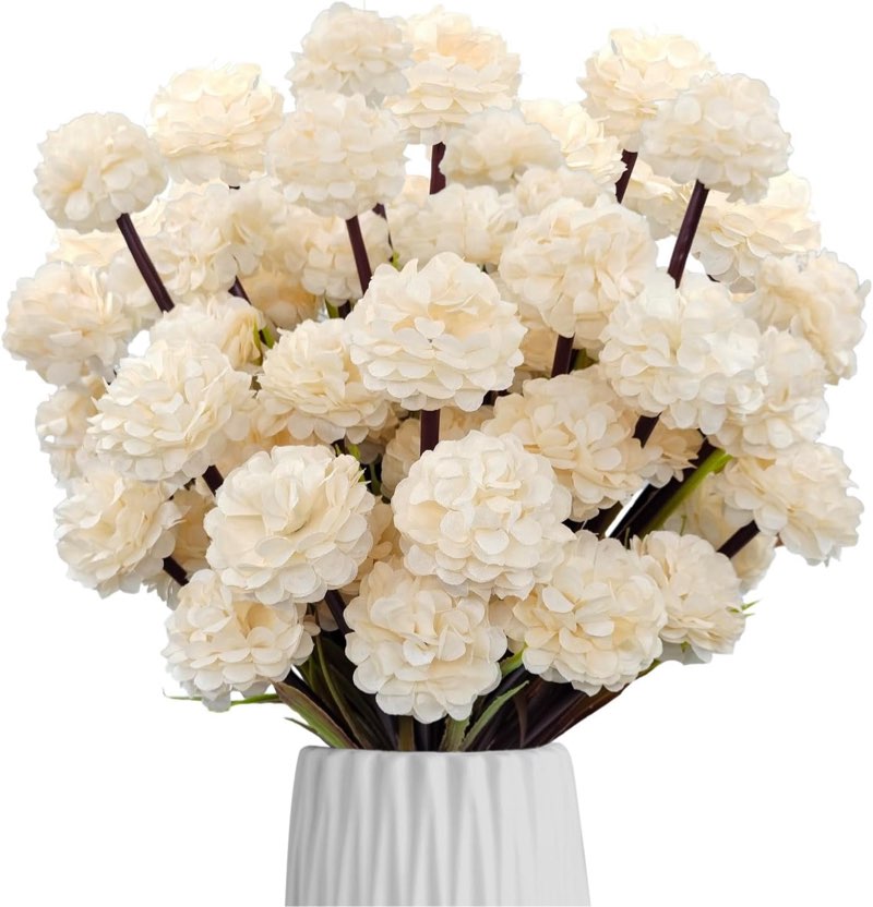 FOUSUKA  4 pcs  Bundles Fall Fake Mums Artificial Flowers Faux Silk Small Chrysanthemum Ball Plastic Plant