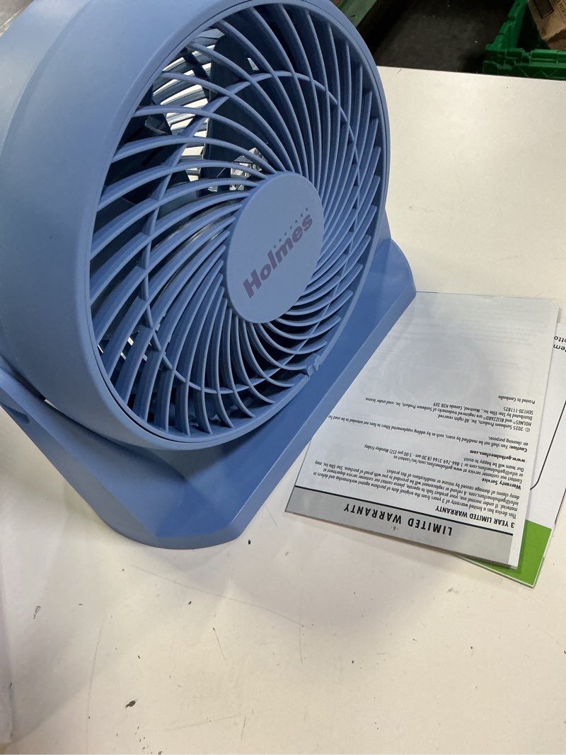 Condition photo showing Good Condition for holmes blizzard 3-speed air circulator fan  90° adjustable tilt  removable grill  blue