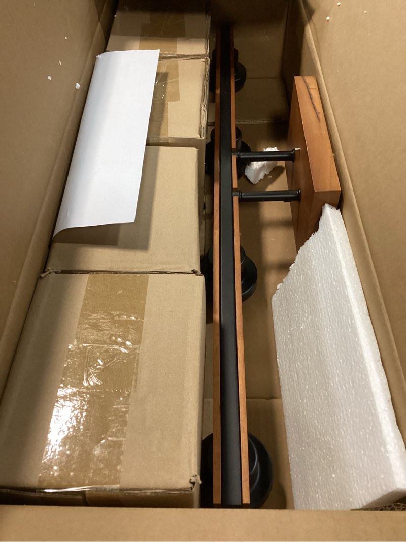 Condition photo showing Good Condition for melucee 4 lights farmhouse bathroom vanity light fixtures with rattan lampshade, rustic wood vanity lighting boho bathroom lights over mirror, suit for bath hallway kitchen living room brown 4 lights