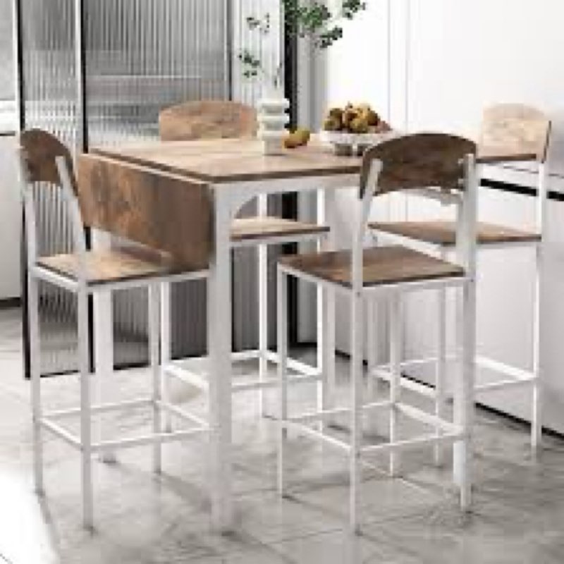  (Incomplete)Merax Farmhouse 5-Piece Counter Height Drop Leaf Dining Table Set with Dining Chairs for 4, White