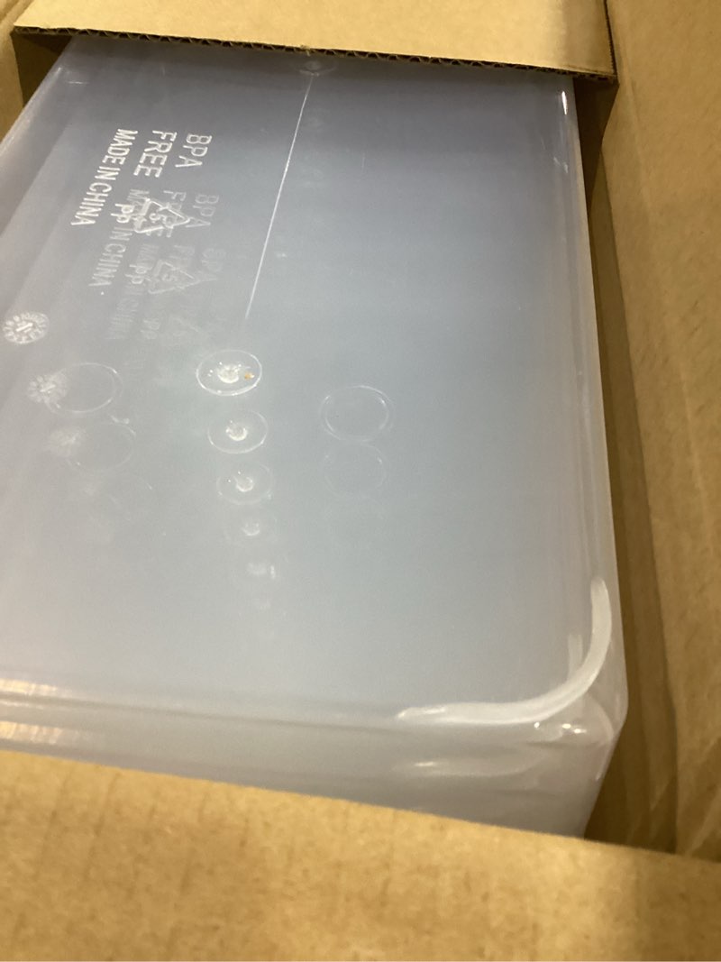 Condition photo showing New/Like New for 6 quart stackable plastic storage shoebox, bpa-free nestable container with latching lid to organize, see-through box for home and office, multi-purpose clear bins (transparent, 12 pack) transparent 12 pack