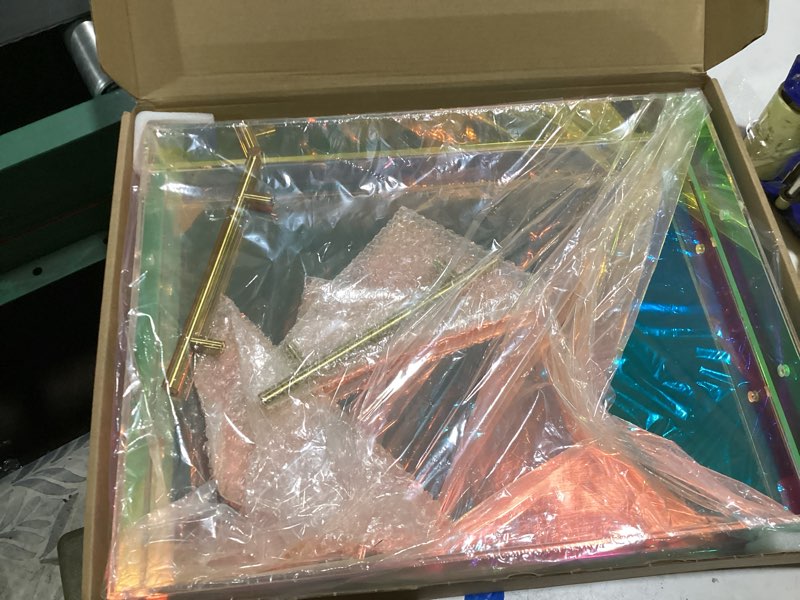 Condition photo showing New/Like New for acrylic serving tray with handles large ottoman food decorative tray for coffee table tea fruit snack kitchen bar platter, 17x13’’, iridescent rainbow