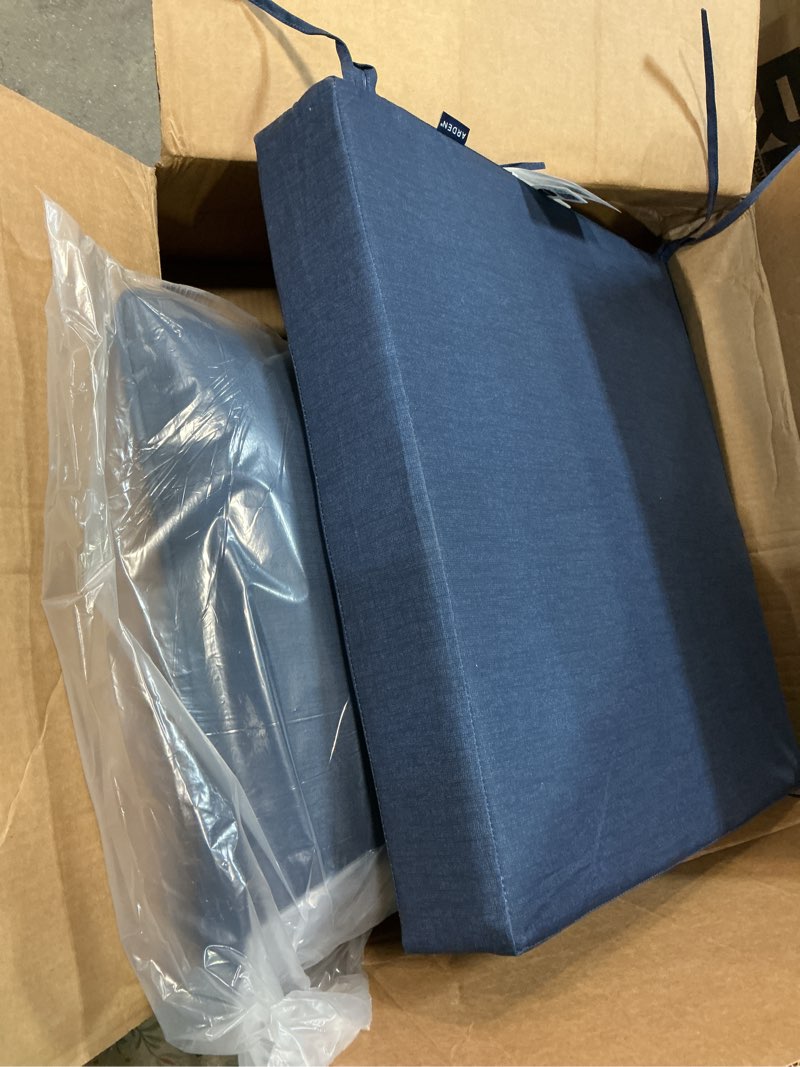 Condition photo showing Good Condition for arden outdoor foam deep seat cushion set, 22x24, premium high-density foam, never flattens, weather-proof for patio chair sofa couch, sapphire blue leala certi-pur foam sapphire blue leala 1 pack