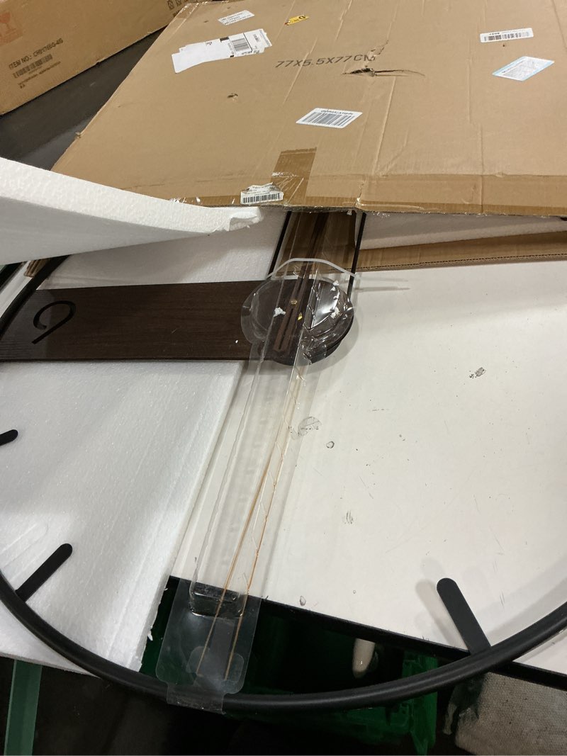 Condition photo showing Good Condition for cuspin 30 inch large wall clock, modern wood metal frame silent non ticking battery operated wall clocks decoration for living room, bedroom, kitchen, minimalist walnut dial arabic numerals walnut line minimal 30 inch