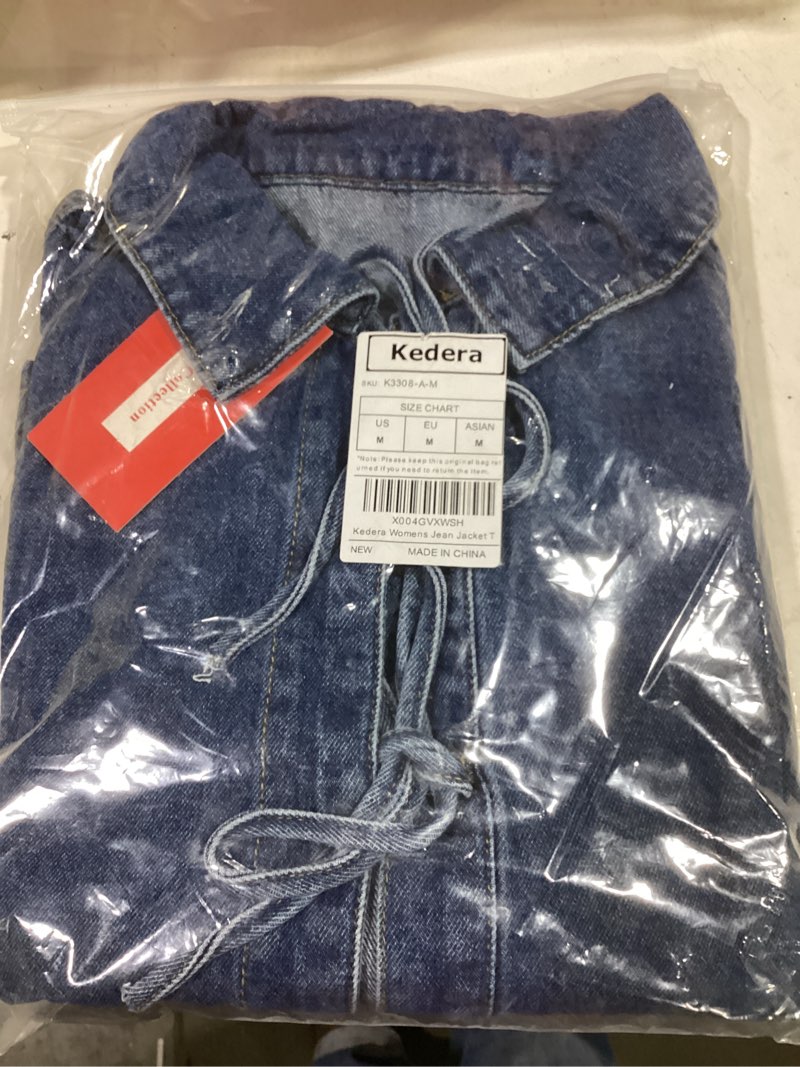 Condition photo showing New/Like New for Kedera Womens Jean Jacket Tie Front Long Sleeve Denim Shacket Lapel Collar Tops Fall Winter Fashion Trendy Coat Blazer Blue Small