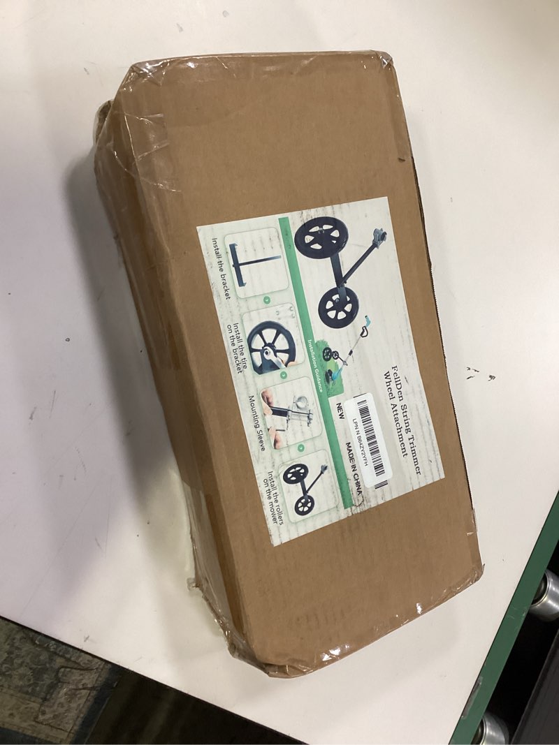 Condition photo showing As Is for String Trimmer Wheel Attachment, 20" Adjustable Height String Trimmer Support Wheel w 0.98-1.34" Shaft Tube for Gas String Electric Brushcutter, 8" Widen Lawn Roller