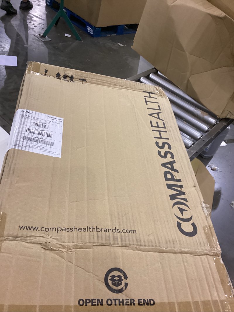 Condition photo showing As Is for Carex 3.5 Inch Raised Toilet Seat with Arms, Elongated Toilet Seat Riser, Up to 250 lbs Capacity, El