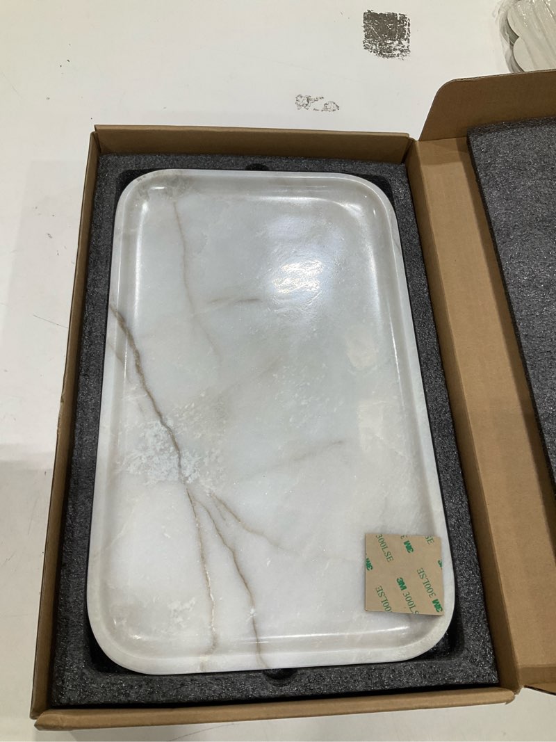 Condition photo showing Good Condition for karibiber marble vanity tray, large stone bathroom tray for countertop, 14'' african gem genuine marble decorative tray for dresser, green kitchen trays for counter,perfume storage, non-resin/ceramic 14" light green