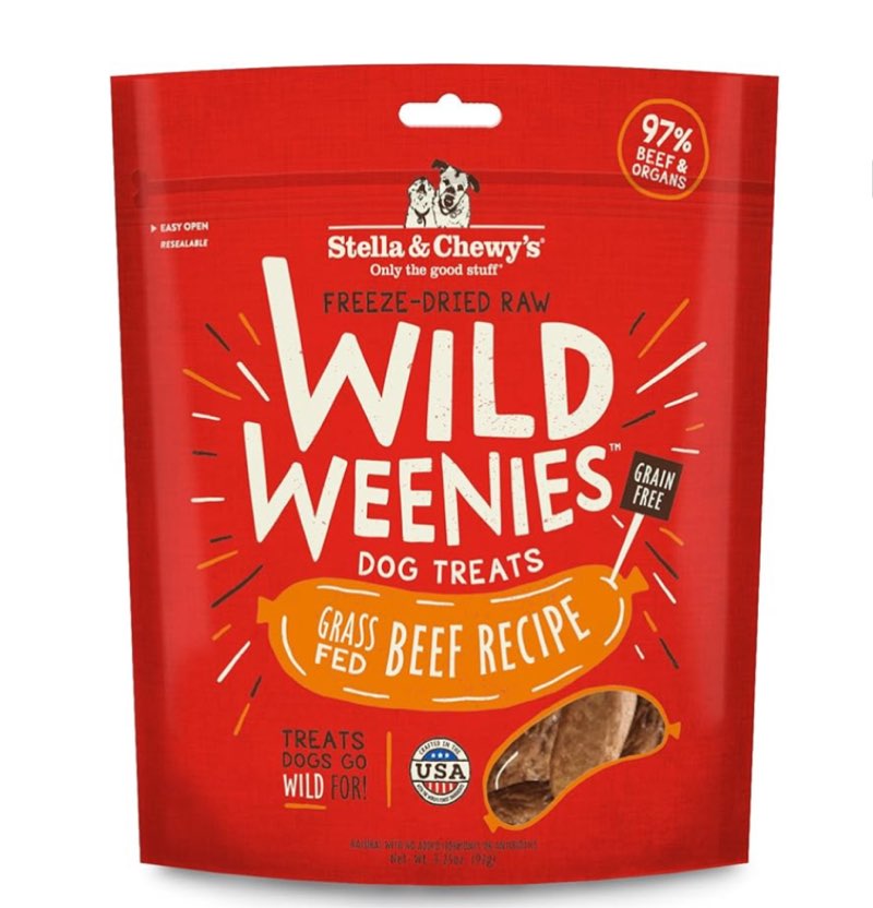 (Case of 8) (Best by: March/26/2026) Stella & Chewy's Freeze-Dried Raw Wild Weenies Dog Treats - High-Protein Training Treats for Dogs & Puppies - All-Natural Grass-Fed Beef Recipe with 97% Meat & Organs - USA Made - 3.25 oz Bag