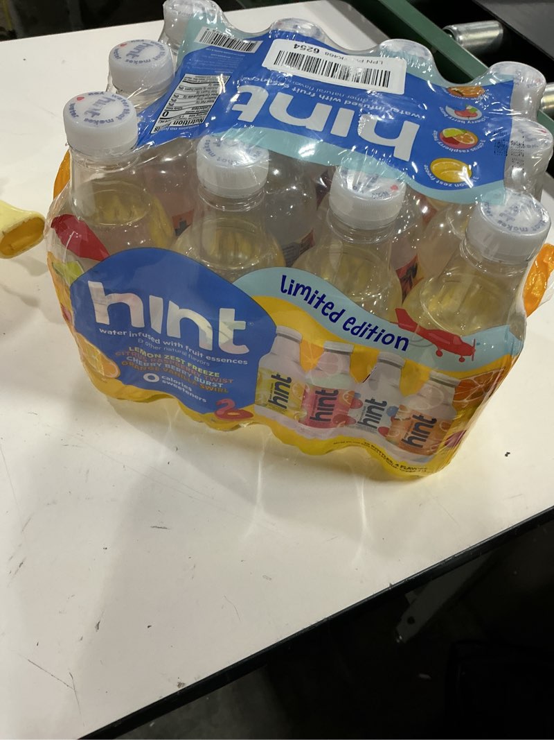 Condition photo showing New/Like New for ((b.b.y 14/may/27))hint fruit-infused bottled water, summer classics variety pack - sugar free flavored water with zero calories, natural fruit essences, and no artificial sweeteners - 16 fl oz (pack of 12) summer variety pack 16 fl oz (pack of 12)