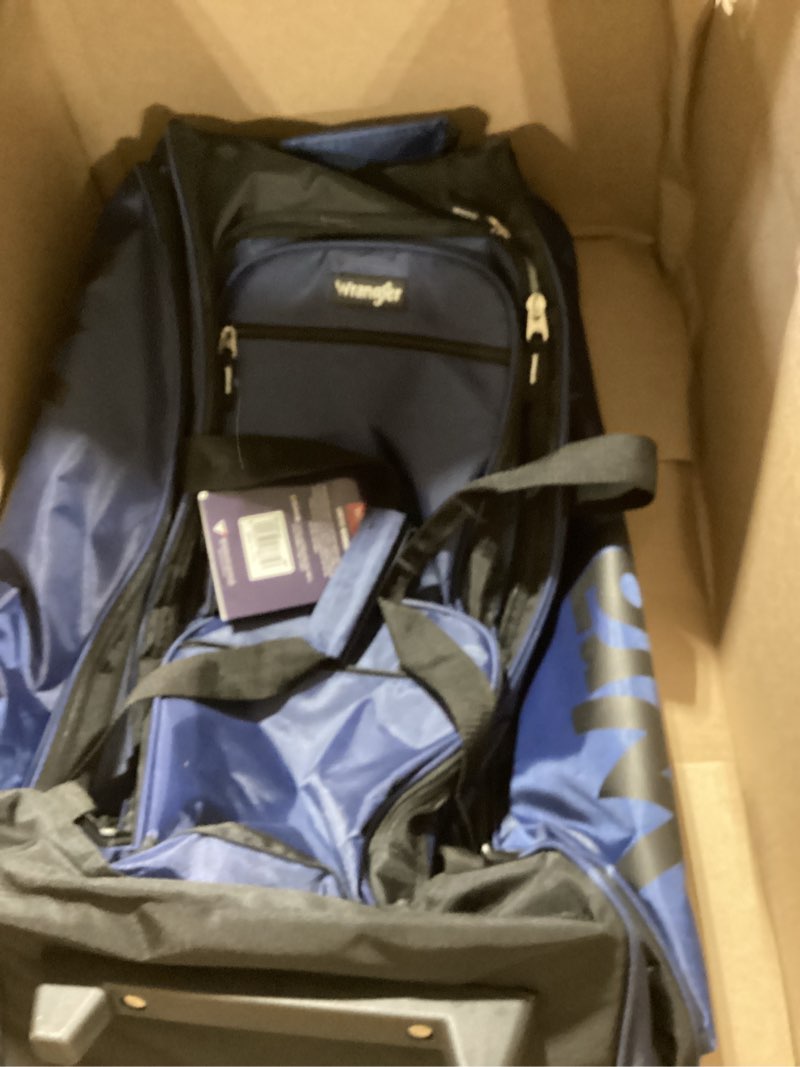 Condition photo showing Good Condition for wrangler wesley rolling duffel bag navy blue