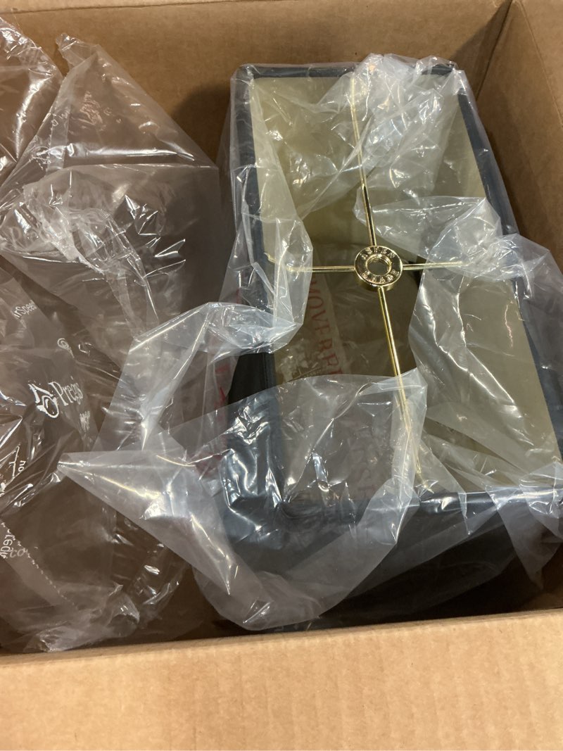 Condition photo showing Good Condition for Aspen Creative 36041 Transitional Rectangle Hardback Shaped Spider Construction Lamp Shade in Black, 8" + 12" Wide (5" + 10") x (8" + 12") x 9 1/2" (5" + 10") x (8" + 12") x 9-1/2"