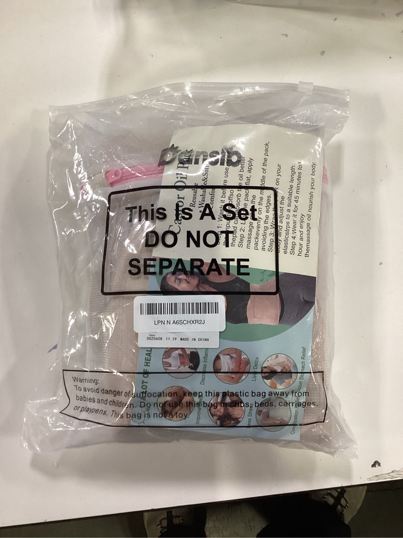 Condition photo showing Good Condition for Dansib 11 Pcs Castor Oil Pack Wrap Set, Flannel Reusable Castor Oil Pack Kit for Waist Neck Breasts Elbow with Adjustable Strap and Laundry Bag Machine Washable, Castor Oil Not Included (Skin Color)