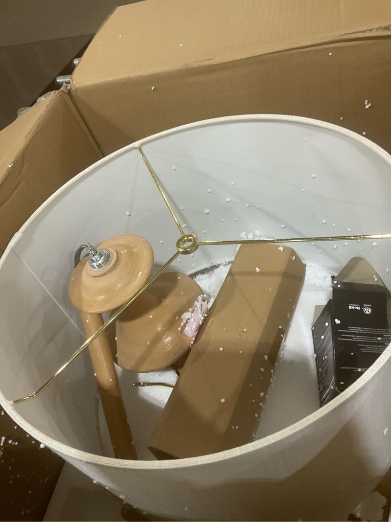 Condition photo showing As Is for JONATHAN Y JYL3061A Aldrin 63.5" Resin LED Floor Lamp, Traditional, Transitional, Office, Living Room, Family Room, Dining Room, Bedroom, Hallway, Foyer, Brown Wood Finish