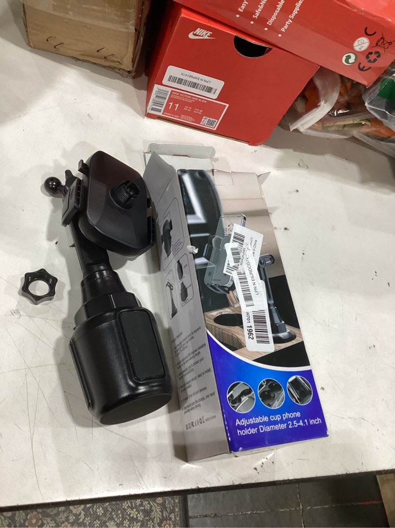 Condition photo showing Good Condition for car cup phone holder, 360° rotation carbon fiber vehicle cup cellphone holder with long & adjustable neck, auto interior smartphone expander mount accessories, universal fit