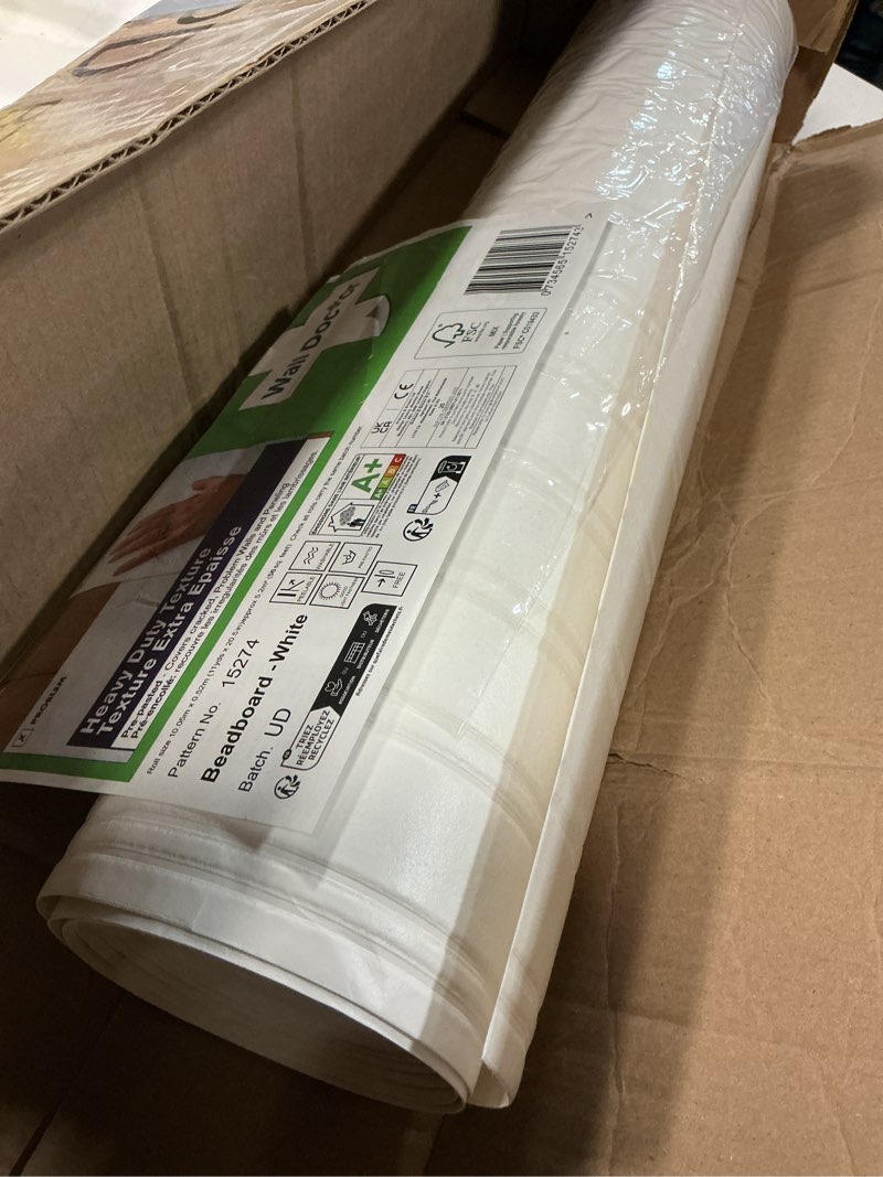 Condition photo showing Good Condition for Graham & Brown Paintable Pre-Pasted Beadboard Wallpaper 20.5" x 396" White