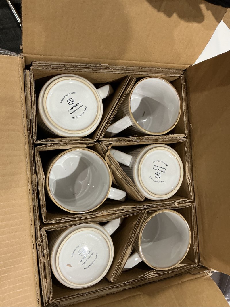Condition photo showing New/Like New for famiware coffee mug set for 6, star 16 oz catering mugs cup set with handle for coffee, tea, cocoa, milk - ceramic stoneware drinkware set, cappuccino white 6 count (pack of 1) cappuccino white