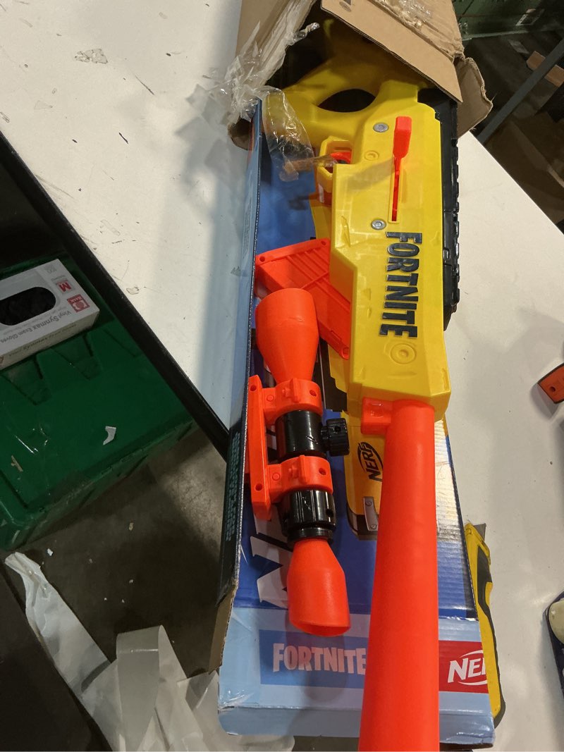 Condition photo showing As Is for nerf fortnite basr-l bolt action, clip fed blaster - includes removable scope, 6-dart clip and 12 official elite darts