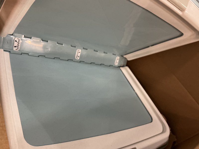 Condition photo showing Good Condition for iris usa pee pad holder - for large sized dog and puppy pee pads, secured latches, non-skid feet, high polish finish for easy cleaning, leak protection, fits 28"x34" pad or larger, square, blue 28" x 34" blue