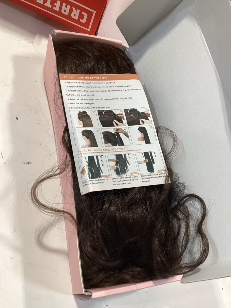 Condition photo showing Good Condition for seikea ponytail extension, 36" long lightweight full natural curly drawstring ponytail fake pony tail multi layered soft clip in hair extensions ponytail synthetic hairpiece, chocolate brown 36 inch (pack of 1) chocolate brown