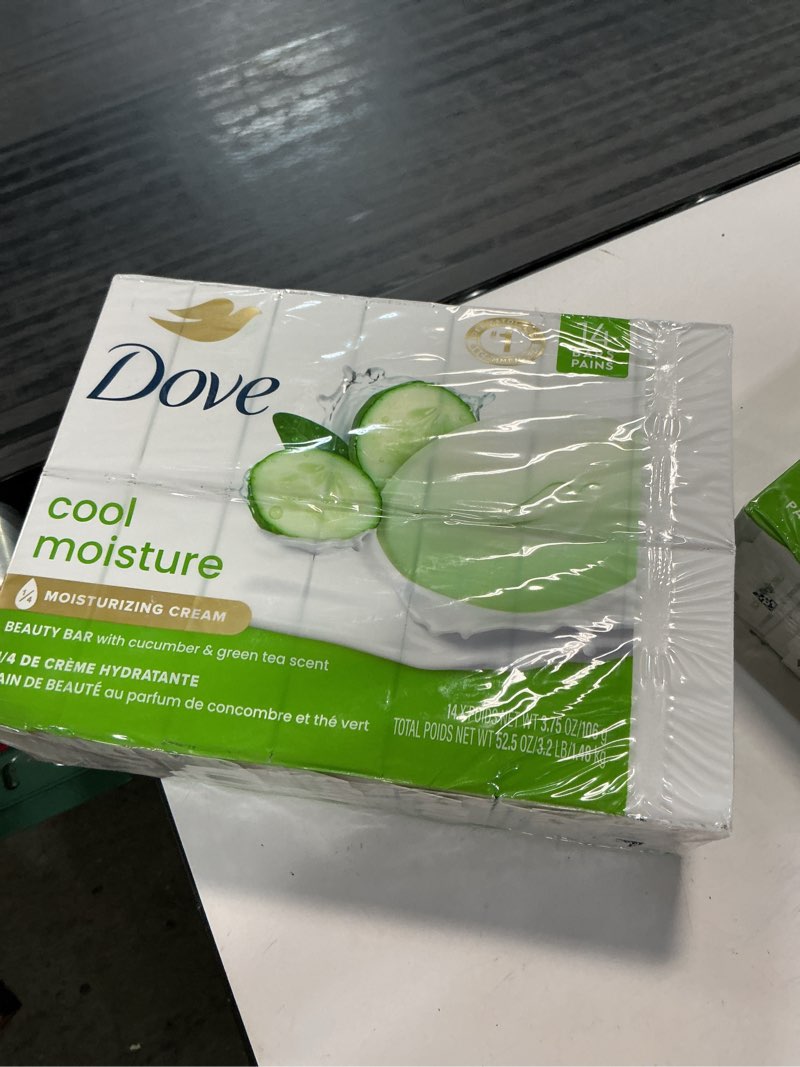Condition photo showing New/Like New for dove skin care beauty bar for softer skin cucumber and green tea more moisturizing than bar soap 3.75 oz, 14 bars 3.75 ounce (pack of 14) cucumber & green tea