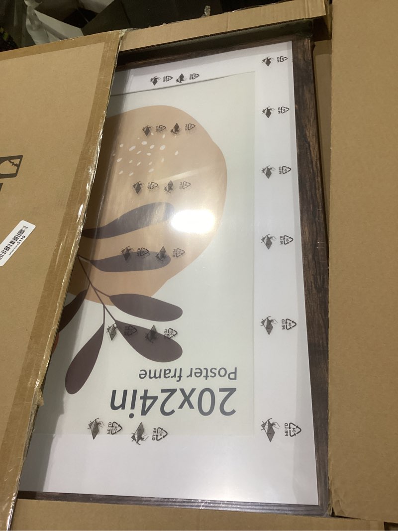 Condition photo showing New/Like New for hongkee 20x24 frame, rustic brown wood style - display posters 16 x 20 with mat or 20x24 without mat, wall mounting horizontal and vertical, 1 pack rustic brown 20x24 in