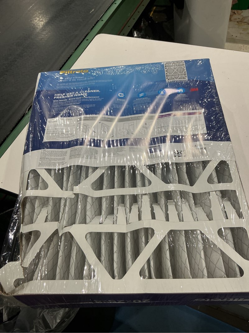 Condition photo showing As Is for filtrete 20-in w x 25-in l x 4-in merv 12 1550 mpr allergen, bacteria and virus electrostatic pleated air filter