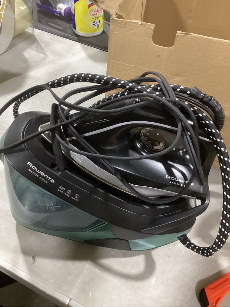Condition photo showing As Is for (similar to )rowenta, iron, ultimate steam pro stainless steel soleplate professional steam station for clothes, 1800 watts, 1.3l removable tank, boiler technology, fast heat up, black clothes iron, dg8668 xl steaming sessions - professional results