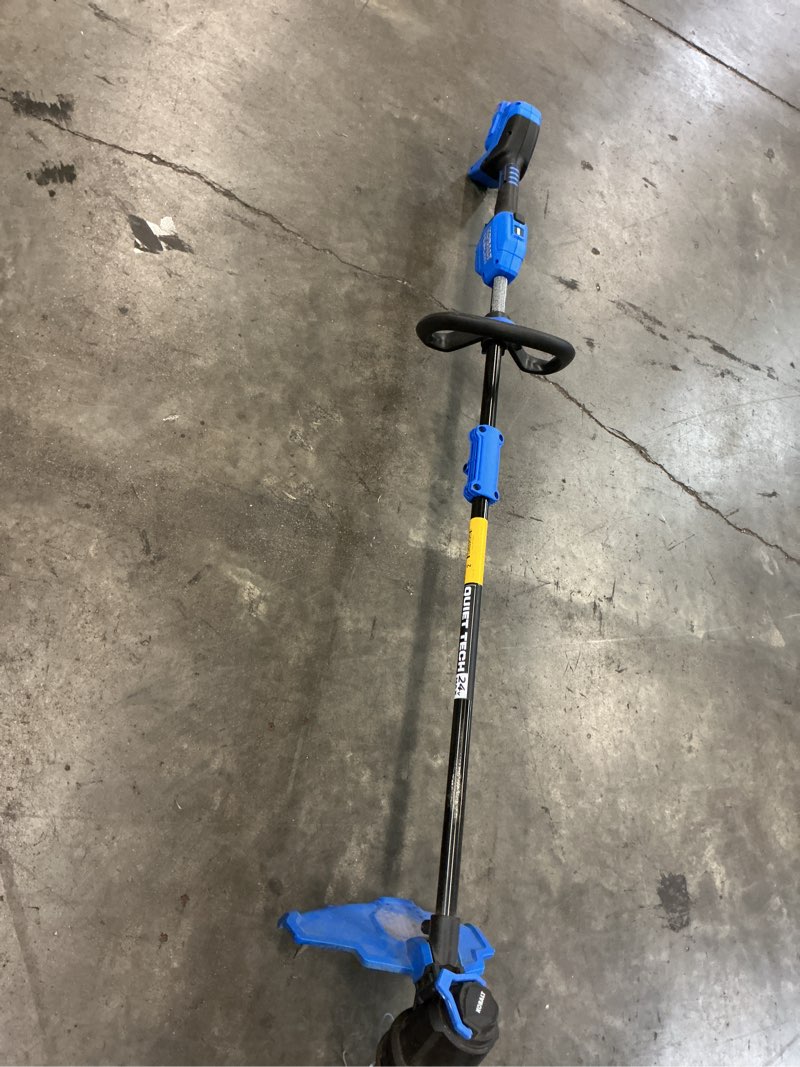 Condition photo showing As Is for kobalt 24-volt 15-in straight shaft battery string trimmer