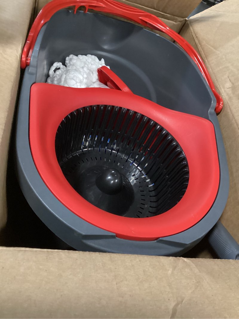 Condition photo showing As Is for o-cedar easywring microfiber spin mop, bucket floor cleaning system, red, gray, standard easywring spin mop & bucket