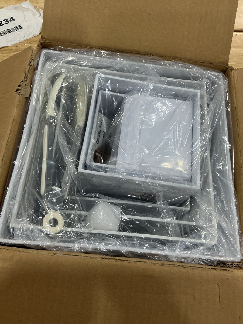 Condition photo showing New/Like New for 8 pcs white buffet risers with mini table sign, serving tongs, acrylic food risers for buffet table display stand shelf for party catering dessert jewelry collectibles (size 9" 8" 7" 6" 5" 5" 4" 4")