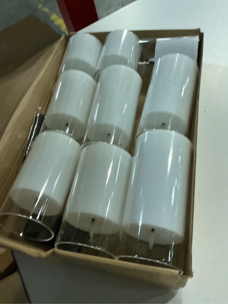 Condition photo showing Good Condition for kakoya flickering flameless candles battery operated with remote and 2/4/6/8 h timer acrylic led pillar candles pack of 9 (appr d2.3"xh5.5"6.5"7.5")with realistic 3d wick candles for home decor(white) white-1