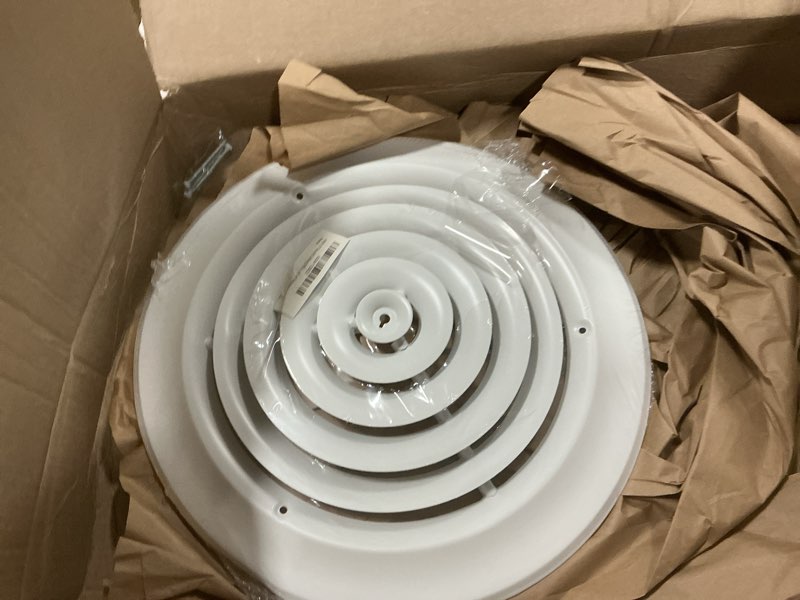 Condition photo showing Good Condition for HBW 10" Round Ceiling Diffuser White Powder Coated with Outside Dimension of 14" Fitting in 10" Duct