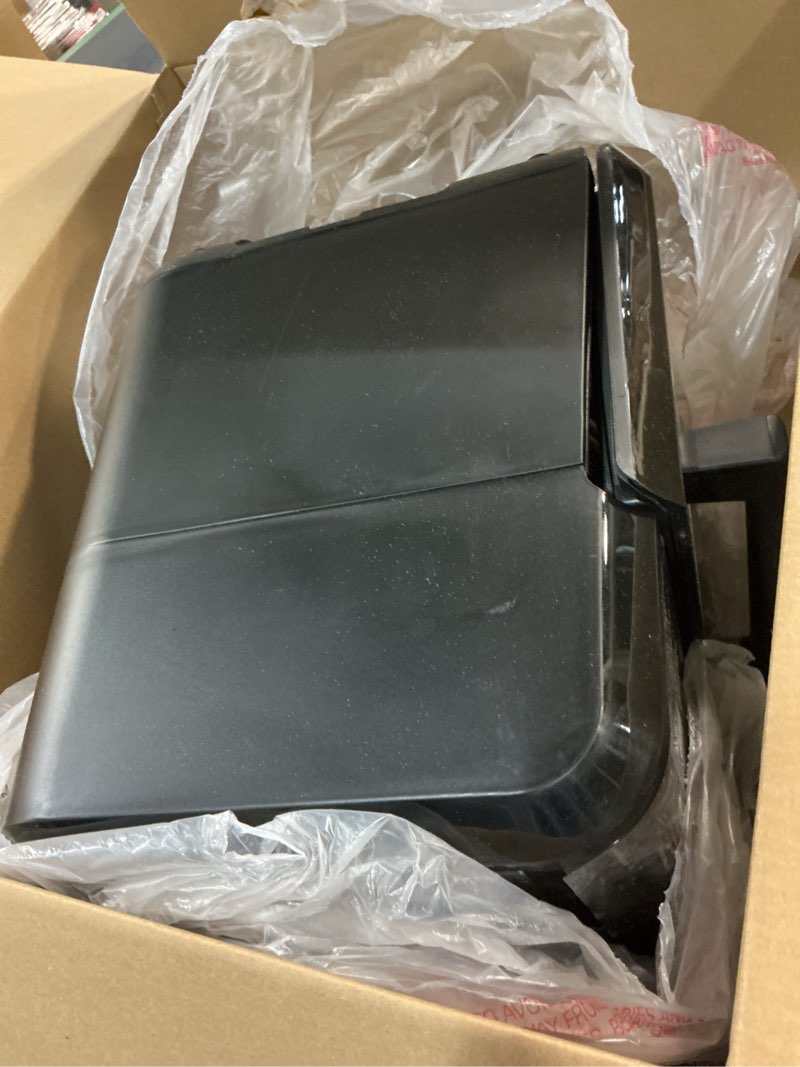 Condition photo showing As Is for CHEFMAN ExacTemp™ 12 Quart 5-in-1 Air Fryer with Integrated Smart Cooking Thermometer, 28 Touchscreen Presets, Rotisserie, Dehydrator, Bake, XL Convection Oven with Auto Shutoff, Black