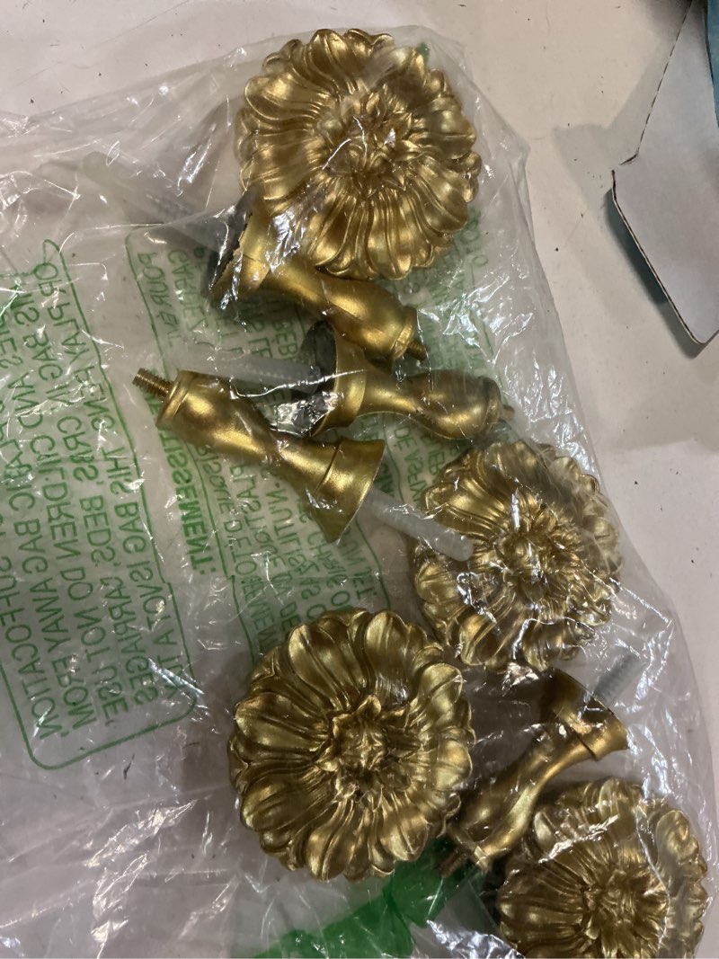 Condition photo showing As Is for 4 pack vintage curtain holdbacks wall mounted medallion curtain tiebacks with screws flower antique gold decorative curtains holders for drapes window treatment holdbacks