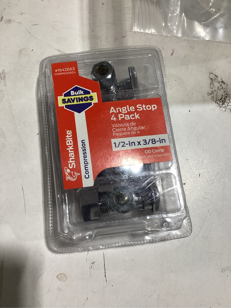Condition photo showing As Is for sharkbite 1/2-in compression x 3/8-in od compression brass quarter turn stop angle valve