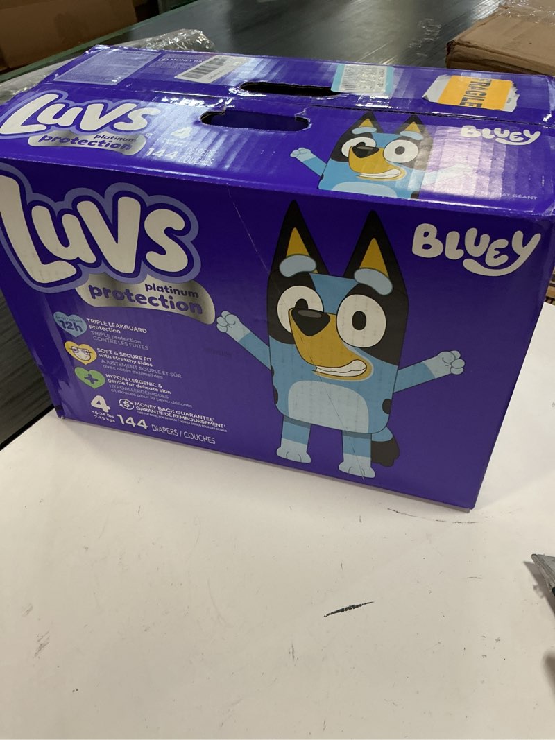Condition photo showing New/Like New for luvs diapers - size 4, 144 count, paw patrol disposable baby diapers