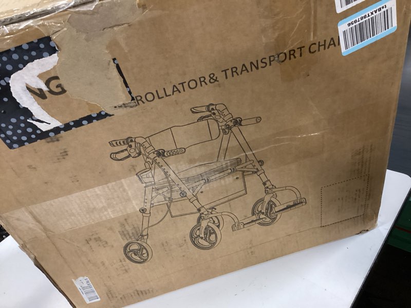 Condition photo showing New/Like New for foldable rollator walker with seat for seniors & adults lightweight 2-in-1 walker and wheelchair combo adjustable handle height and seat transport chair with brakes 300 lbs weight capacity red 2-in-1 rollator