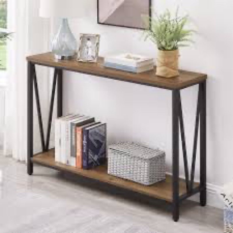 FOLUBAN Rustic Sofa Console Table, 2-Tier Industrial Entryway Hallway Table for Living Room, Oak