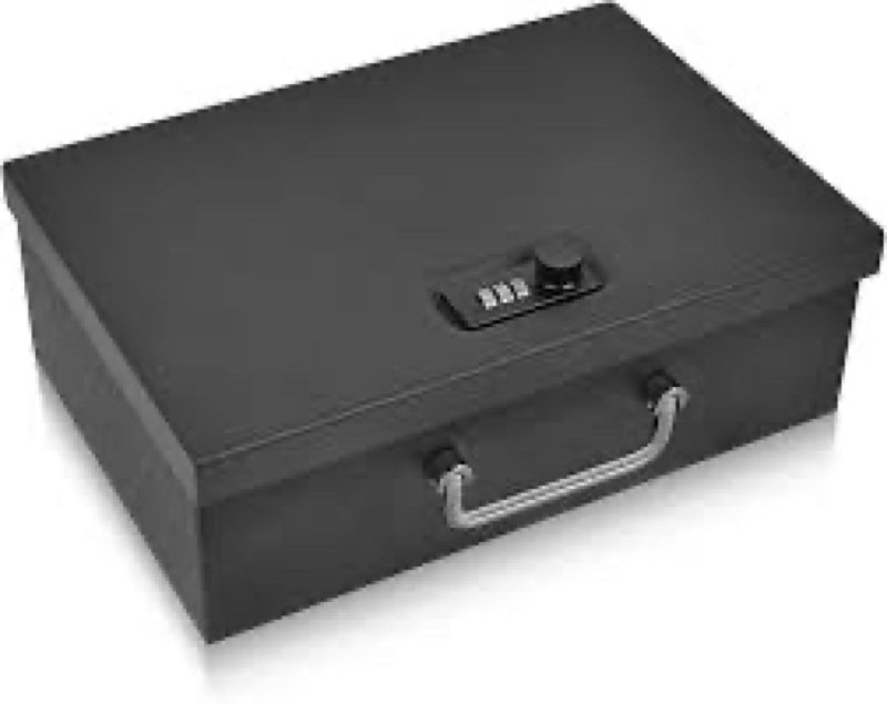 Portable Fireproof Document Box with 3-digit Combination Lock, Safe Box for Valuables, Hand Held Storage Lock Box for Documents, Passport, Cash, Tablet