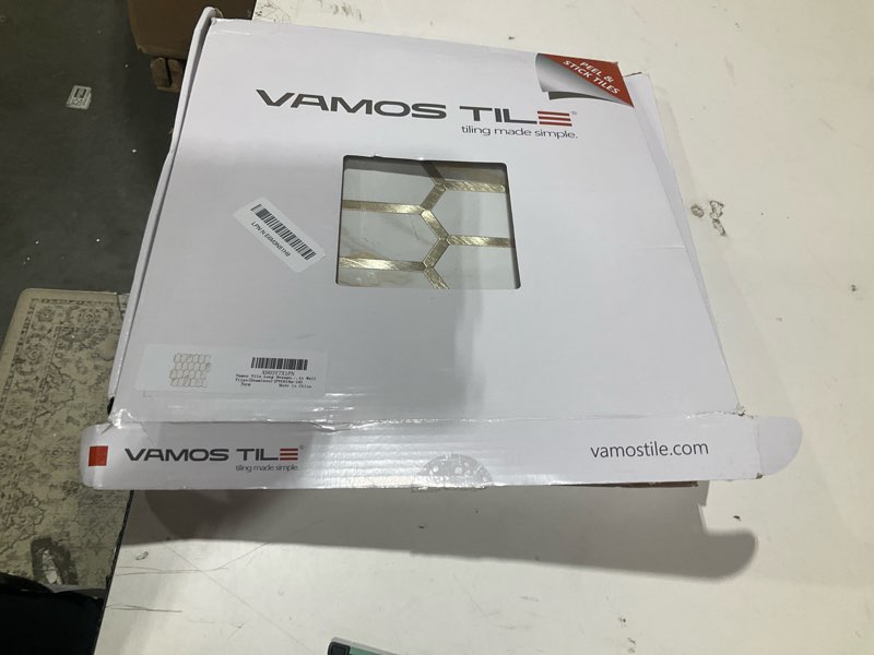 Condition photo showing As Is for vamos tile long hexagon peel and stick tile backsplash - 10 sheets stick on backsplash for kitchen and bathroom calacatta gold mixed metal light gold pvc self adhesive mosaic wall tiles(seamless) 10 calacatta gold+light gold