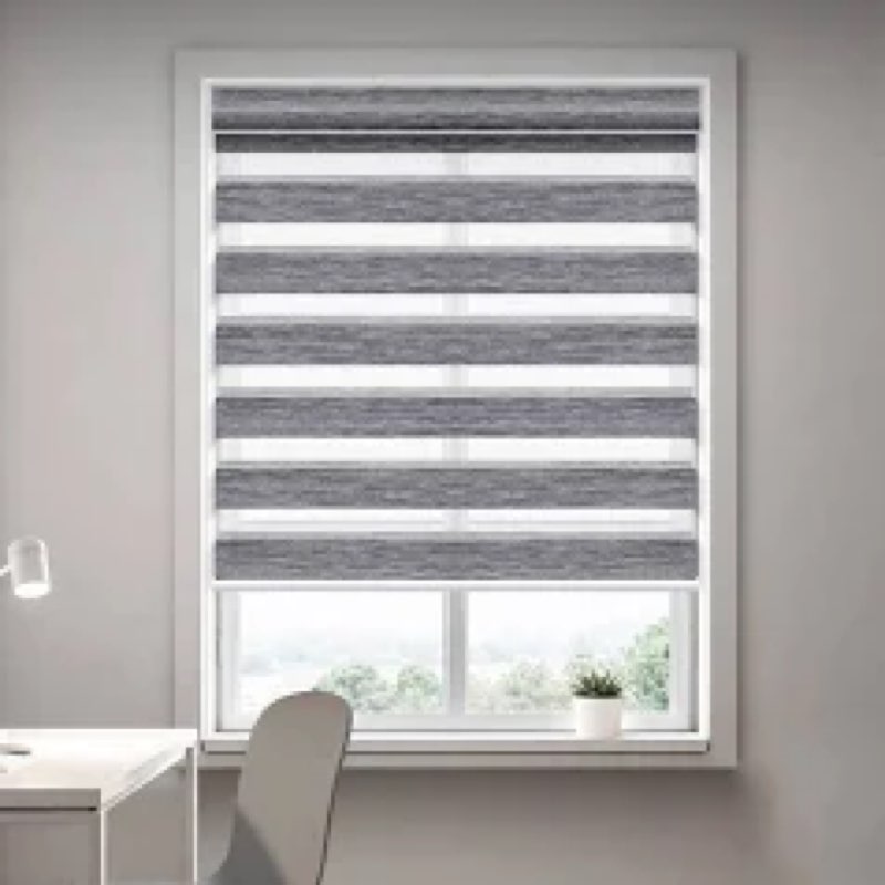 Shadesu Cordless Zebra Blinds for Windows, 27" W x 72" H, Grey, Dual Layer Free-Stop Zebra Shades, L
