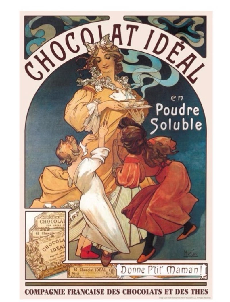 Chocolat Ideal Alphonse Mucha Chocolate French Painting Art Print Art Nouveau French France Vintage 